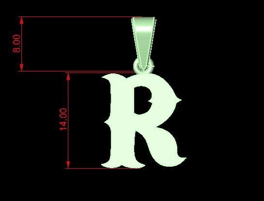 R alphabate pendant  3D print model_3