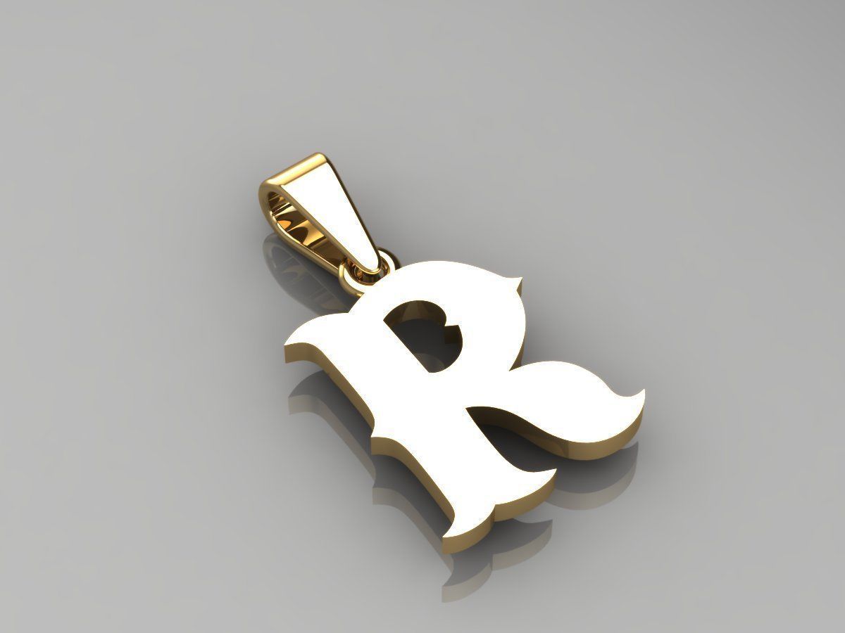 R alphabate pendant  3D print model_2