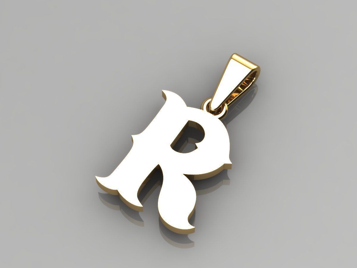 R alphabate pendant  3D print model_1