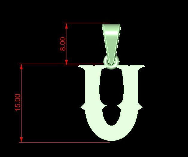 U alphabate pendant  3D print model_4