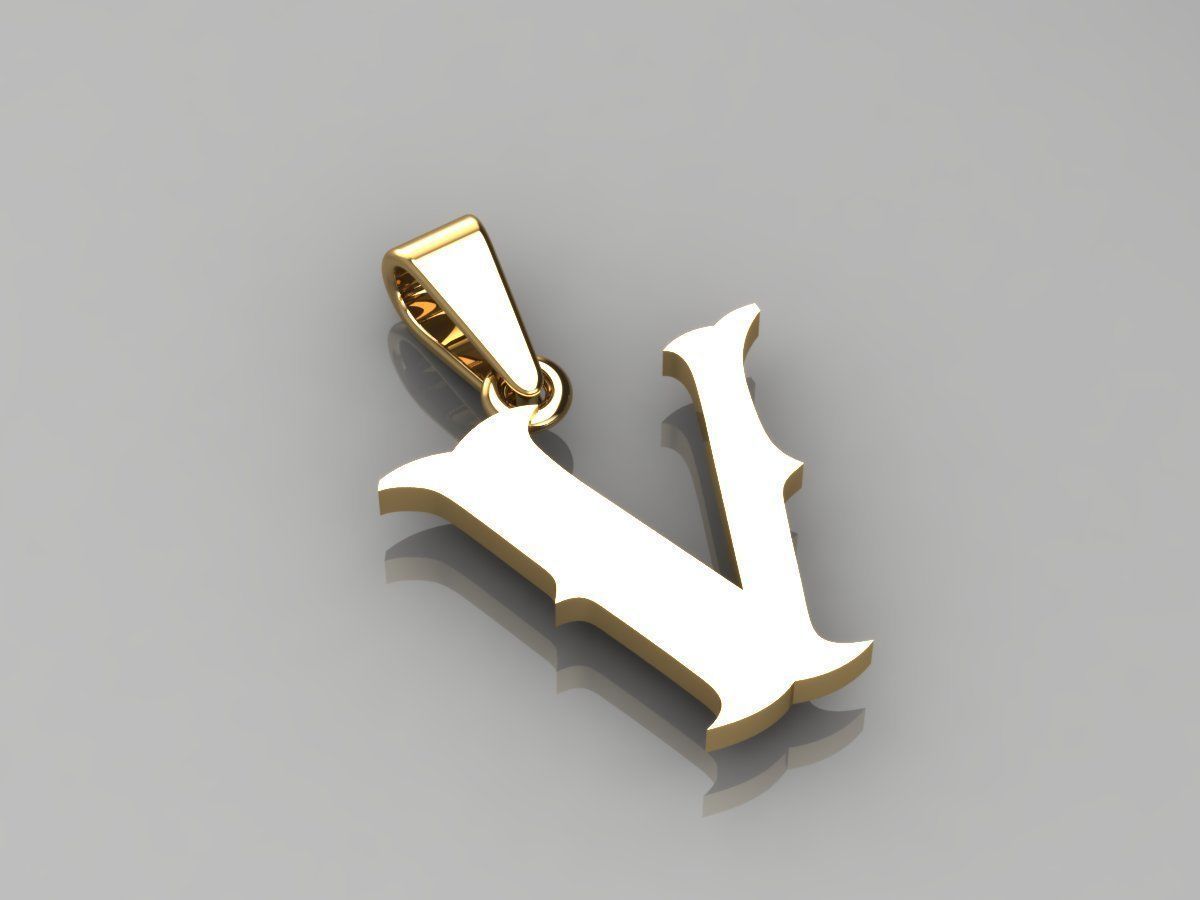 V alphabate pendant  3D print model_2