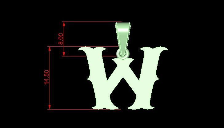 W alphabate pendant  3D print model_3