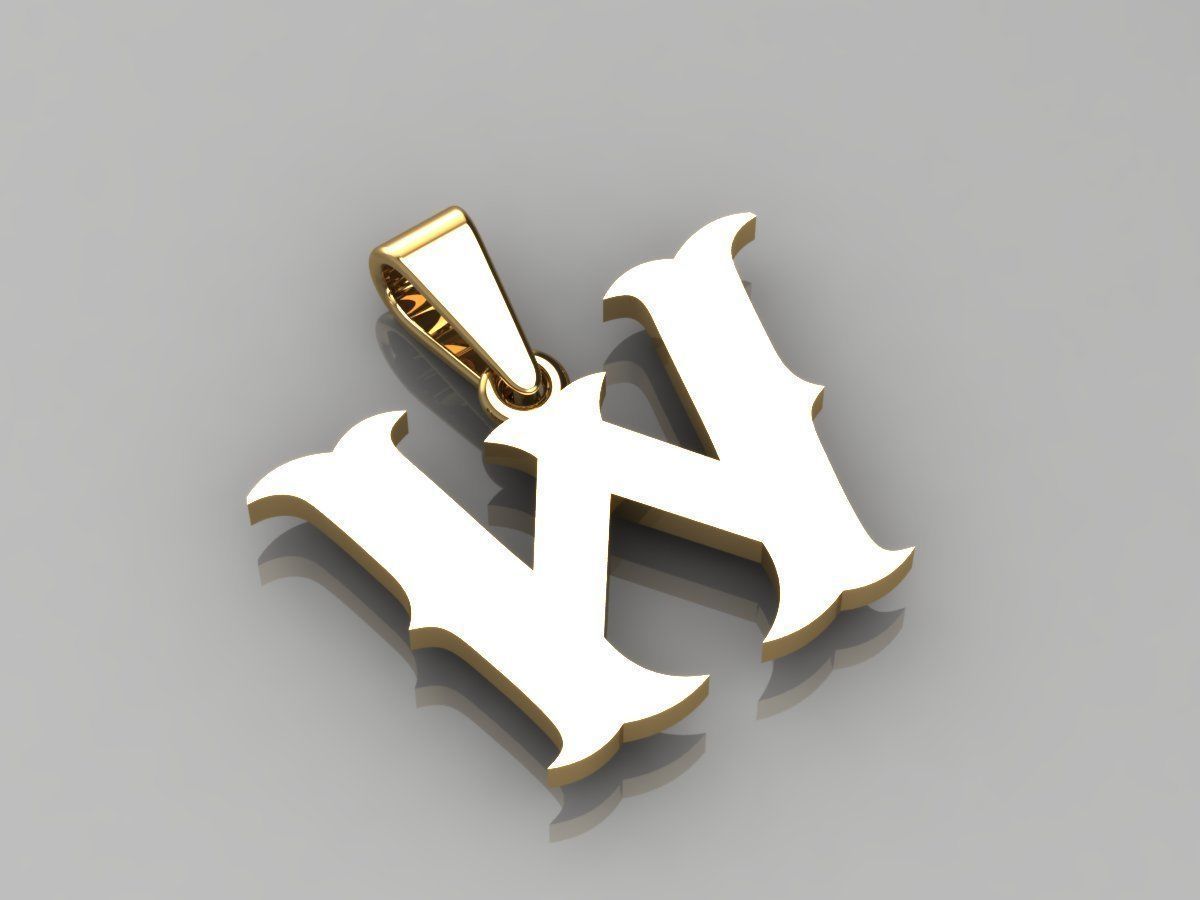 W alphabate pendant  3D print model_2