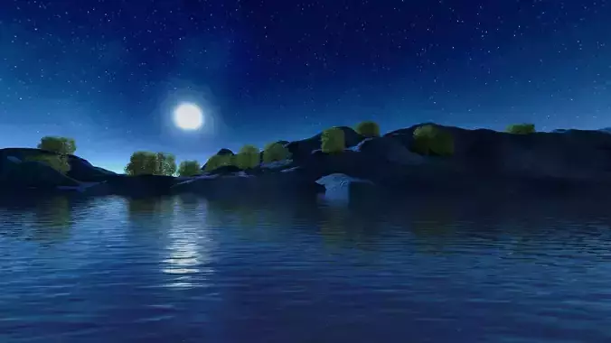 night forest scene valley mountain grassland plain river