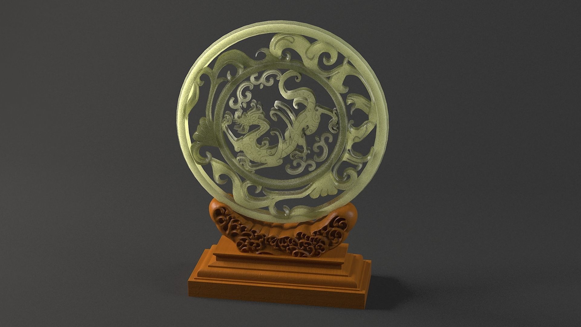 carved model jade seal panlong dragons sculpture  3D model_3
