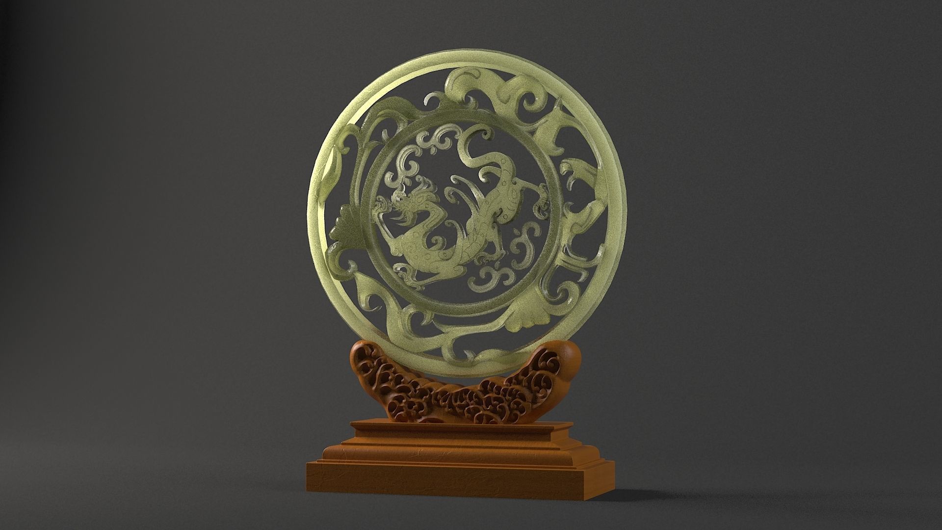 carved model jade seal panlong dragons sculpture  3D model_2
