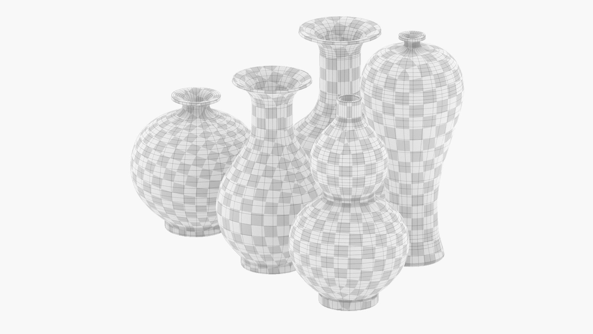 Set of vases with crackle effect 3D model_6