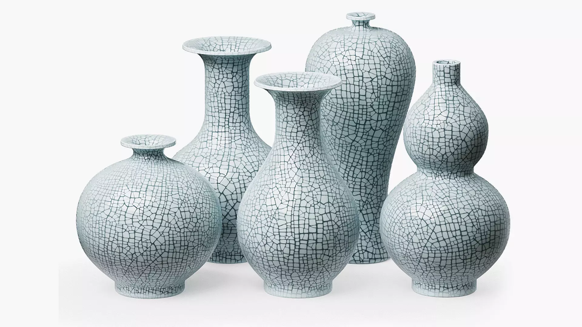 Set of vases with crackle effect 3D model_0