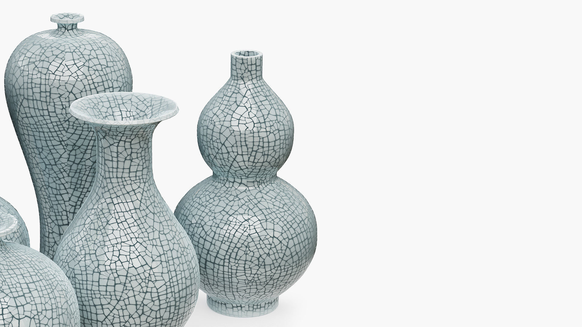 Set of vases with crackle effect 3D model_4
