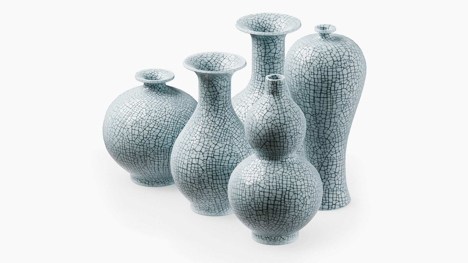 Set of vases with crackle effect 3D model_1