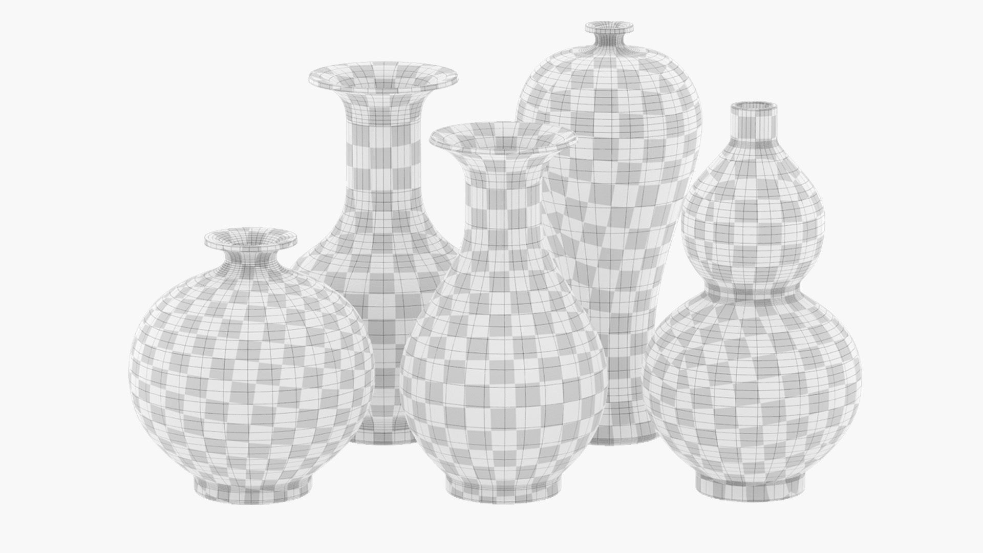 Set of vases with crackle effect 3D model_5