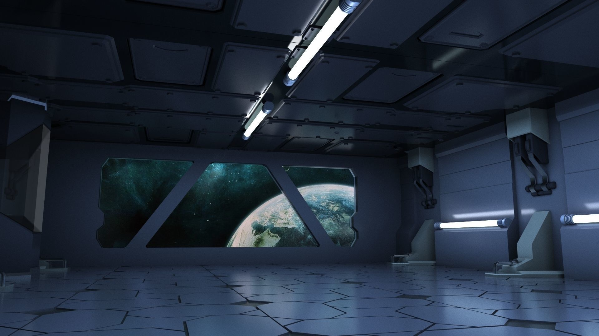 scifi sci fi blender interior corridor hallway futuristic 3D model_3