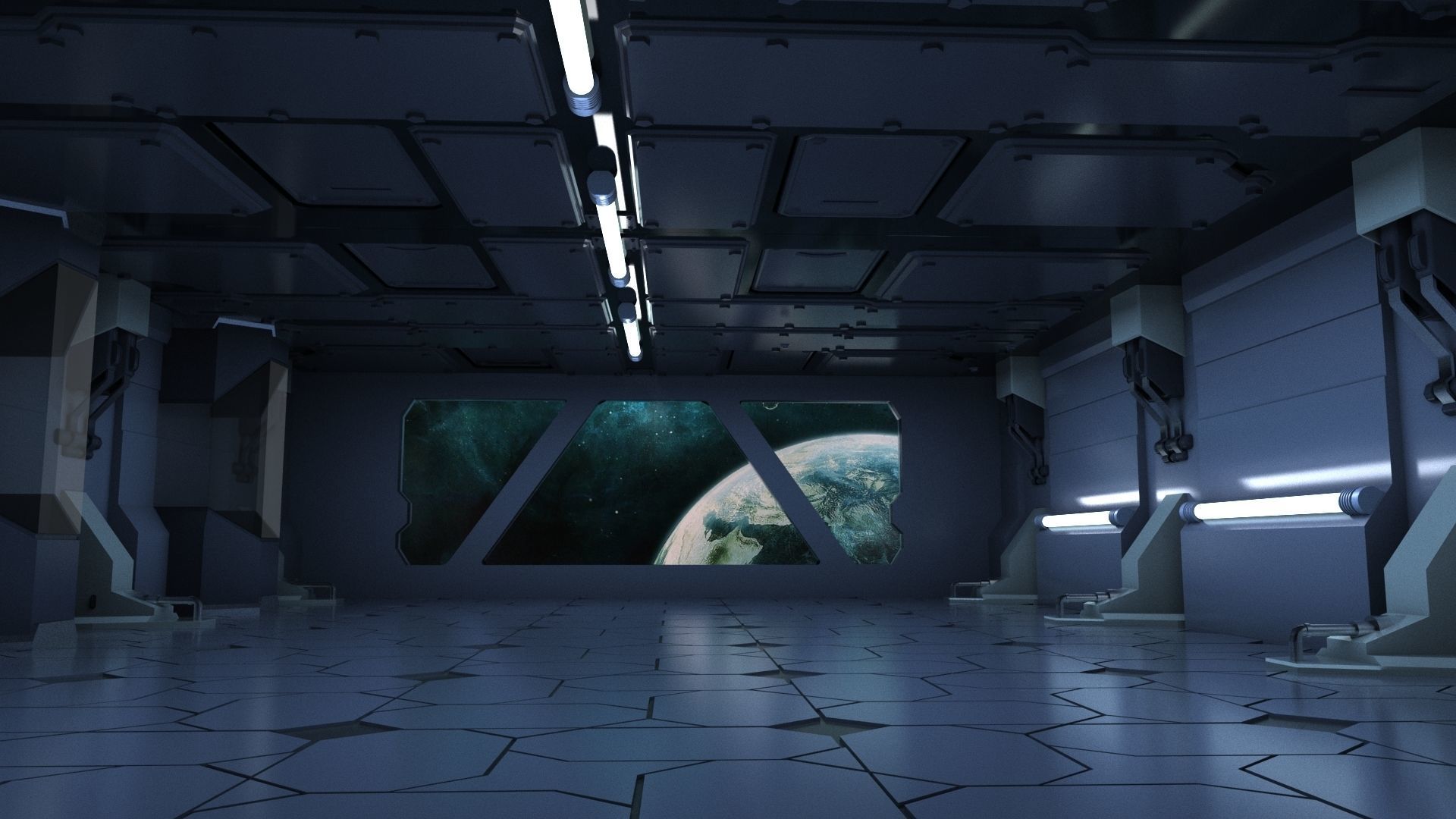 scifi sci fi blender interior corridor hallway futuristic 3D model_2