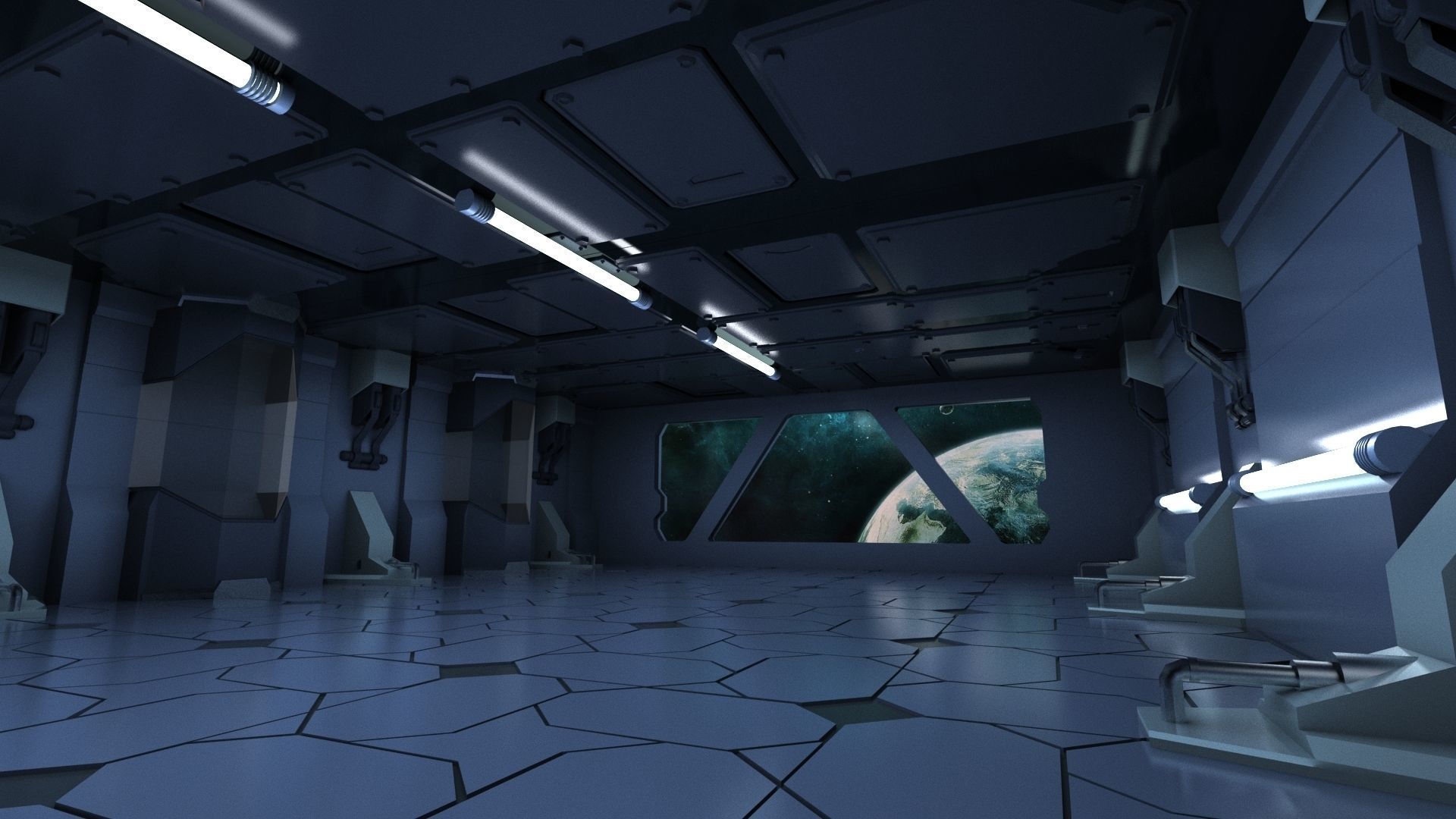 scifi sci fi blender interior corridor hallway futuristic 3D model_1