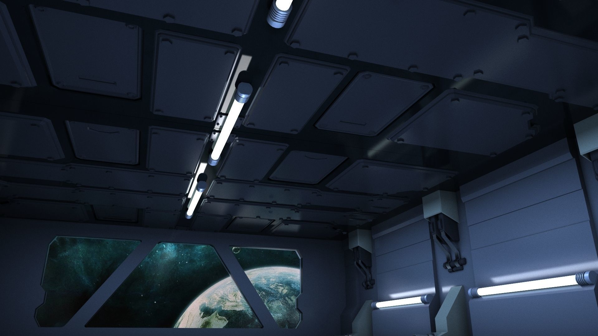 scifi sci fi blender interior corridor hallway futuristic 3D model_4