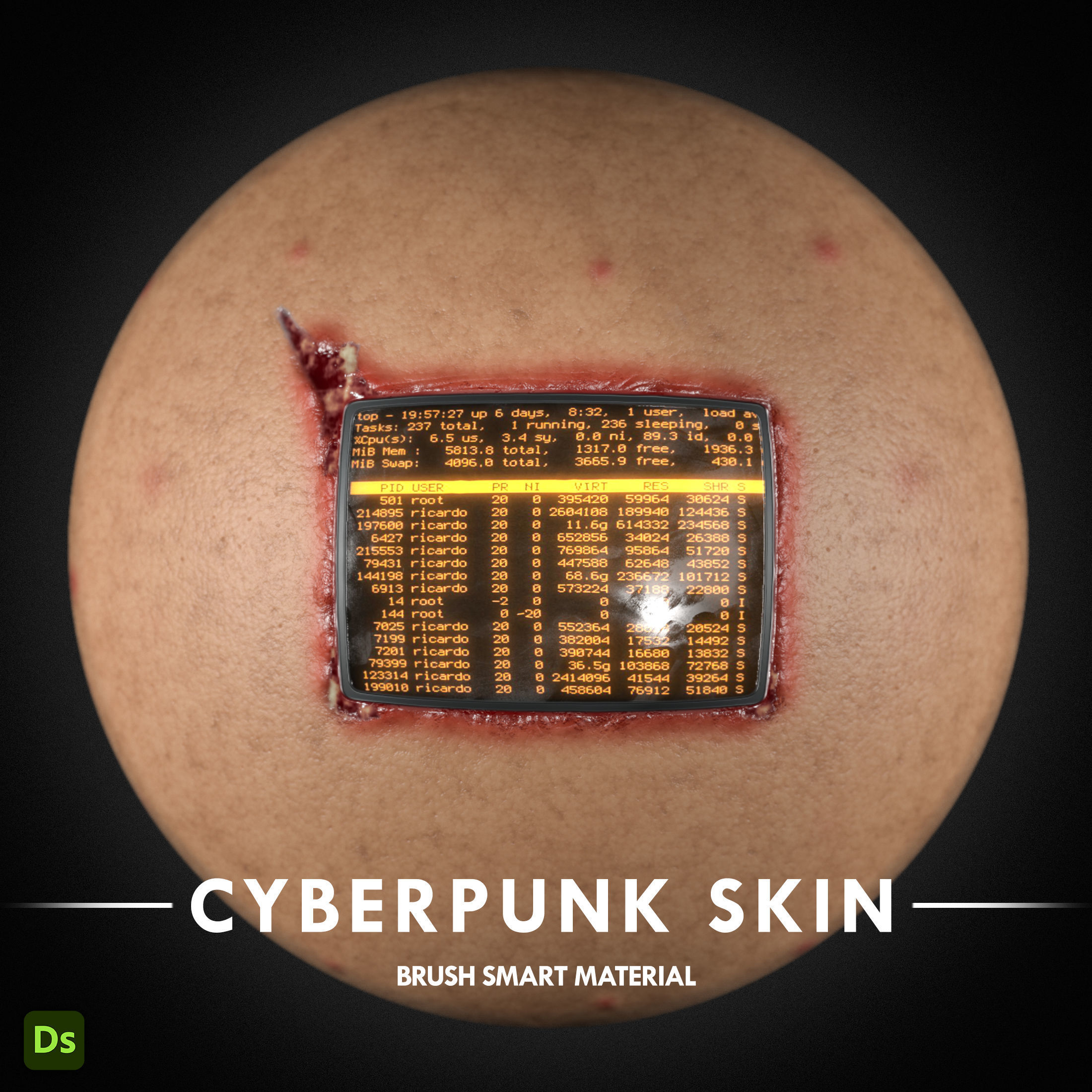 Cyberpunk Skin Brush Smart Material For Substance Painter 3D model_3