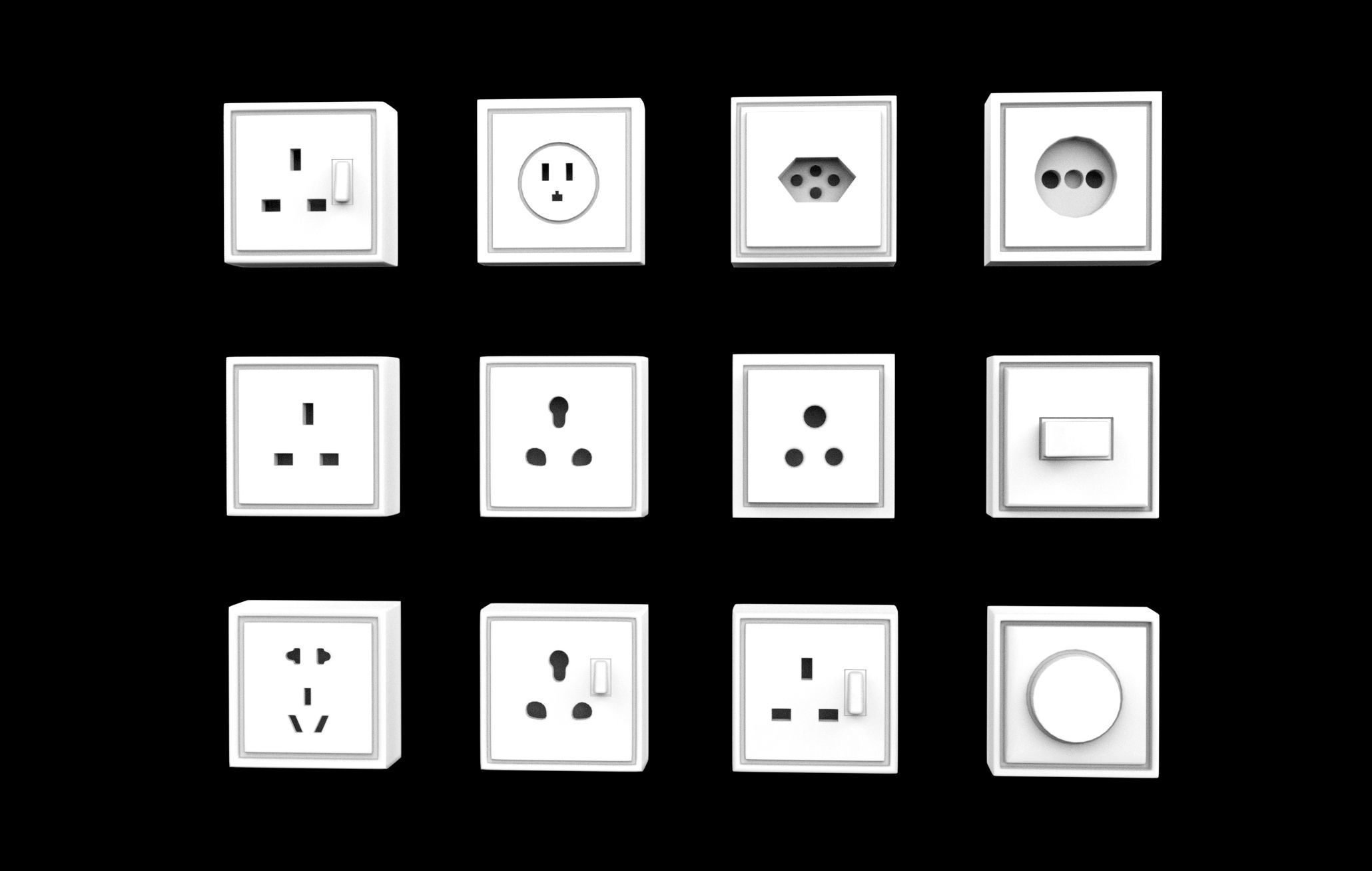 Electric Sockets Set 3D model_3