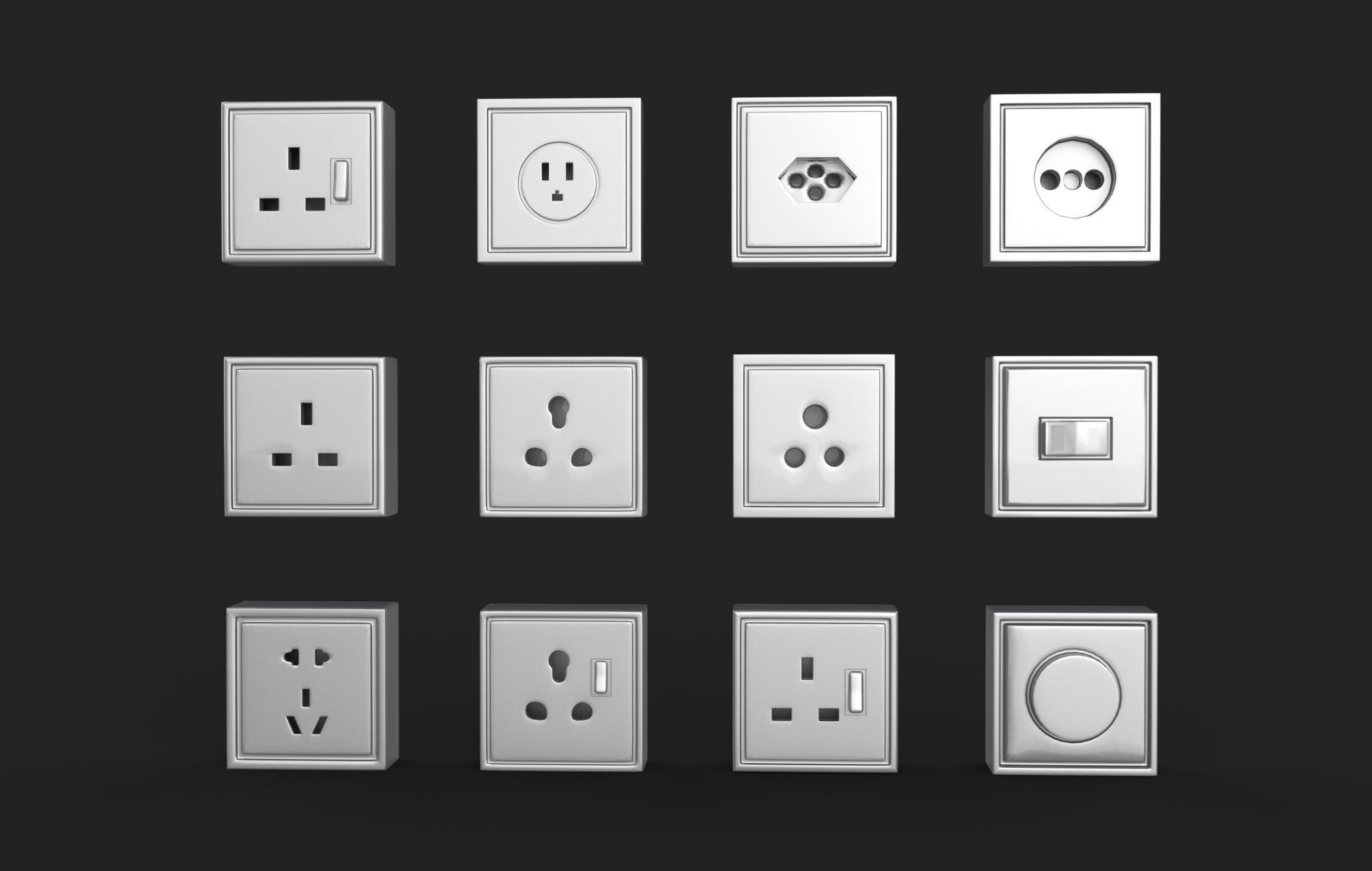 Electric Sockets Set 3D model_2