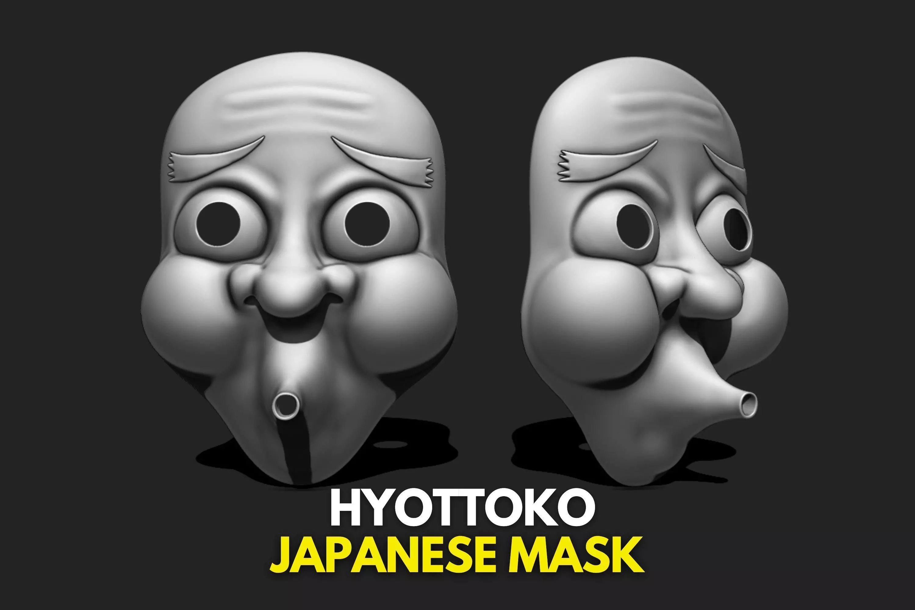 Hyottoko Mask - Traditional Japanese Mask - WOLVES STUDIO 3D print model_0