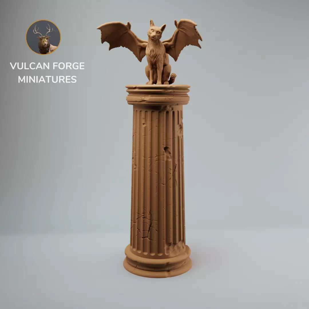 Flying cat on pillar dnd miniature - Pre Supported Free 3D print model