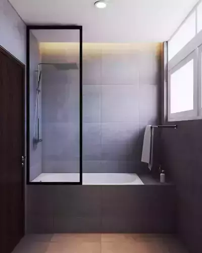 REALISTIC GRAY BATHROOM