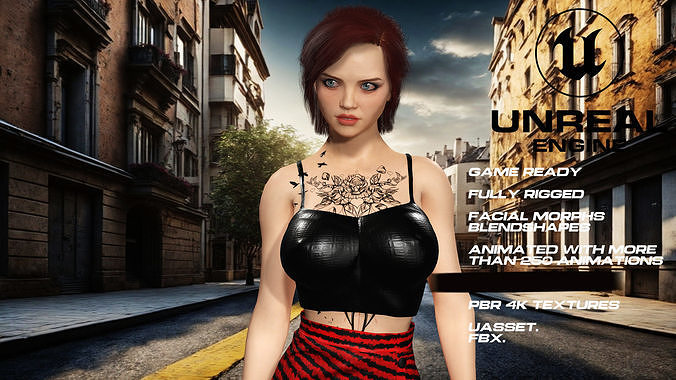 Tattoo girl full rigged - game ready - animated Low-poly 3D model