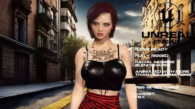 Tattoo girl full rigged - game ready - animated
