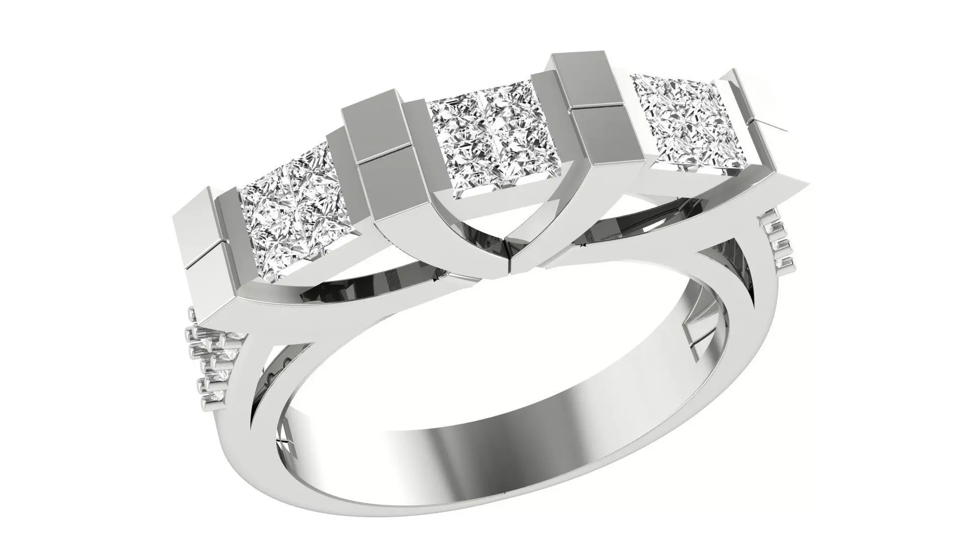 Diamond Band Ring 3dm stl 1-Render details 3D print model_0