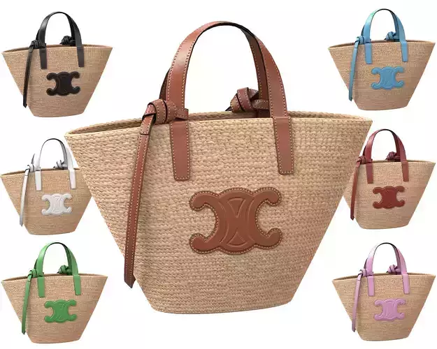 Celine Triomphe Classic Pannier Basket Bag in Raffia