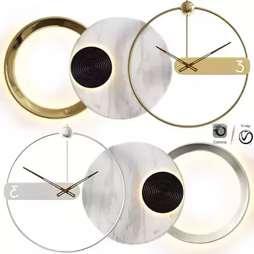 Large Round Gray  Gold Wall Clock with Wood Pointer Modern Light