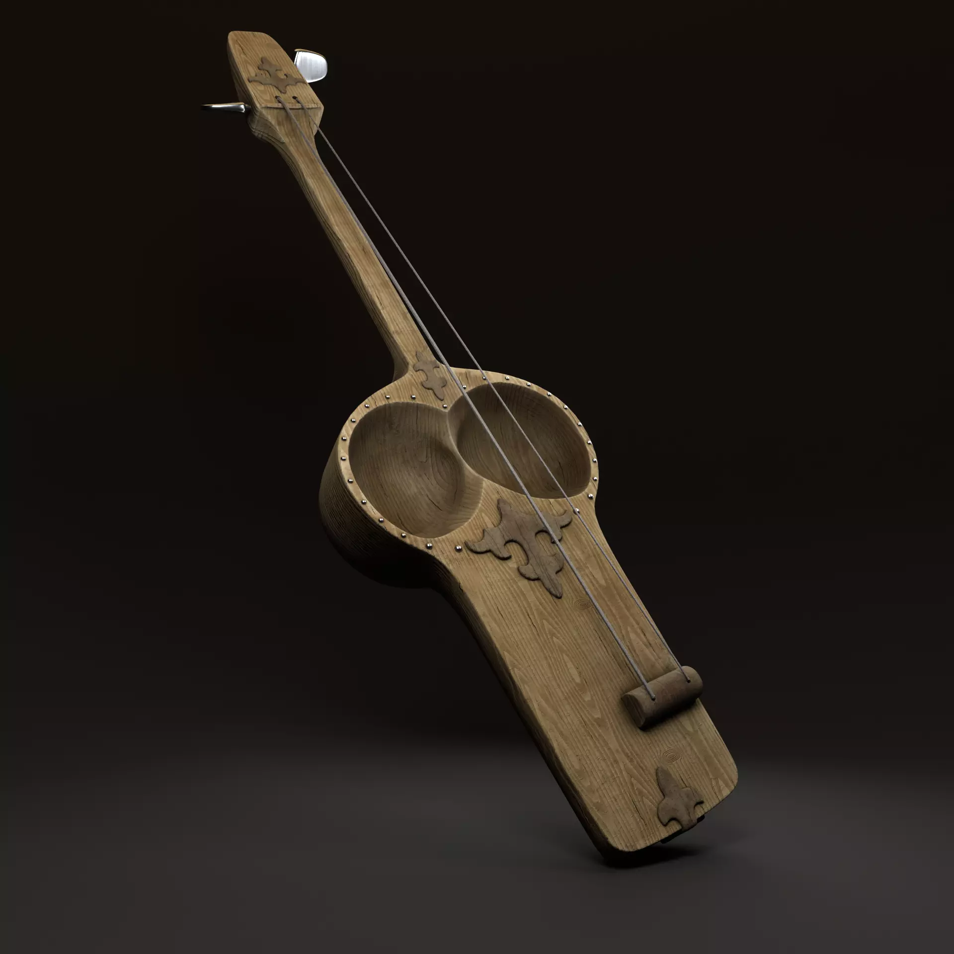KOBYZ Kazakh Traditional Musical Instrument Low-poly 3D model_0