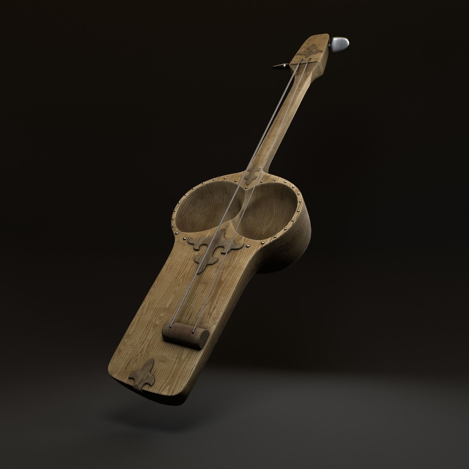 KOBYZ Kazakh Traditional Musical Instrument Low-poly 3D model_1