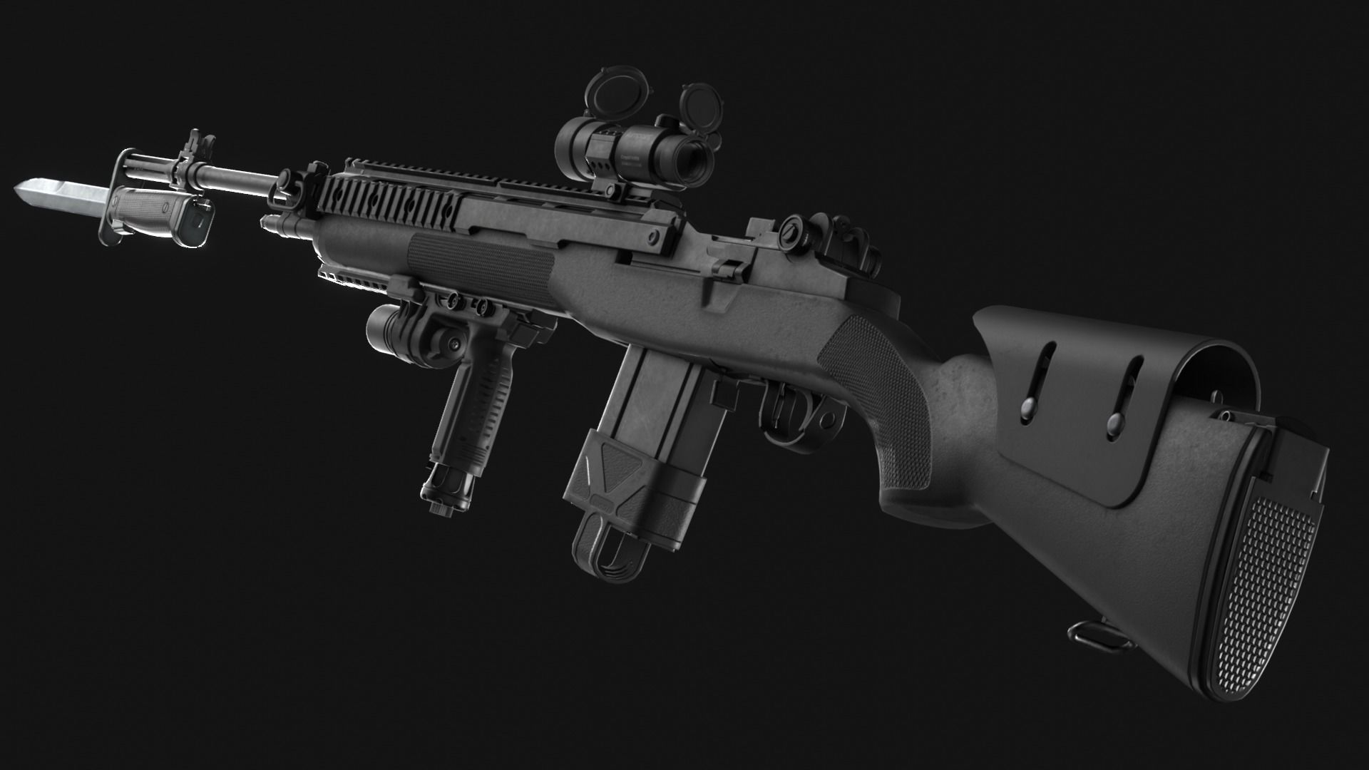 Springfield M1A Super Match - M14 Rifle Pack - Game Asset Low-poly 3D model_7