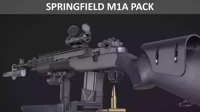 Springfield M1A Super Match - M14 Rifle Pack - Game Asset Low-poly 3D model