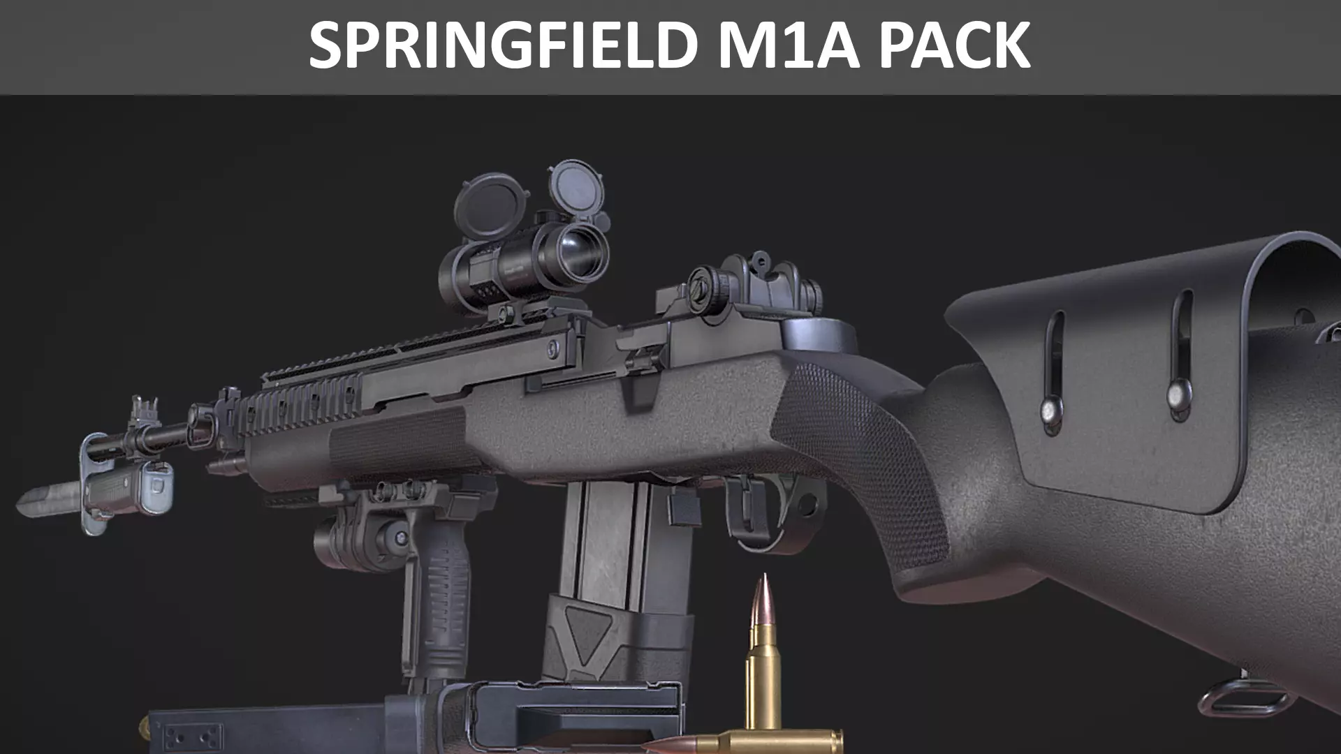 Springfield M1A Super Match - M14 Rifle Pack - Game Asset Low-poly 3D model_0