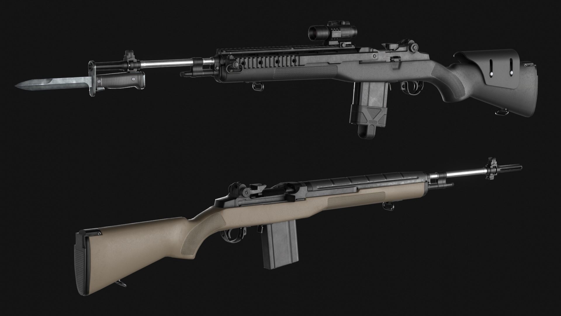 Springfield M1A Super Match - M14 Rifle Pack - Game Asset Low-poly 3D model_16