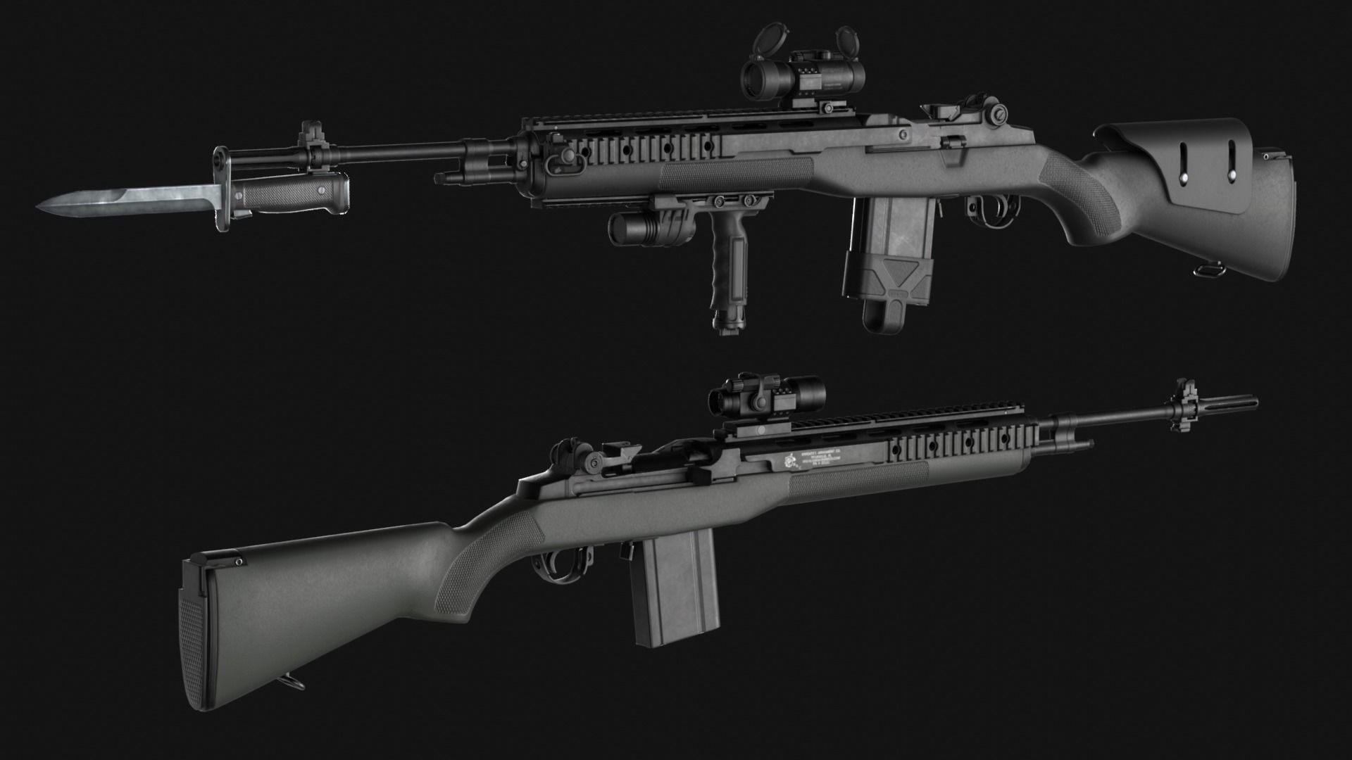 Springfield M1A Super Match - M14 Rifle Pack - Game Asset Low-poly 3D model_15