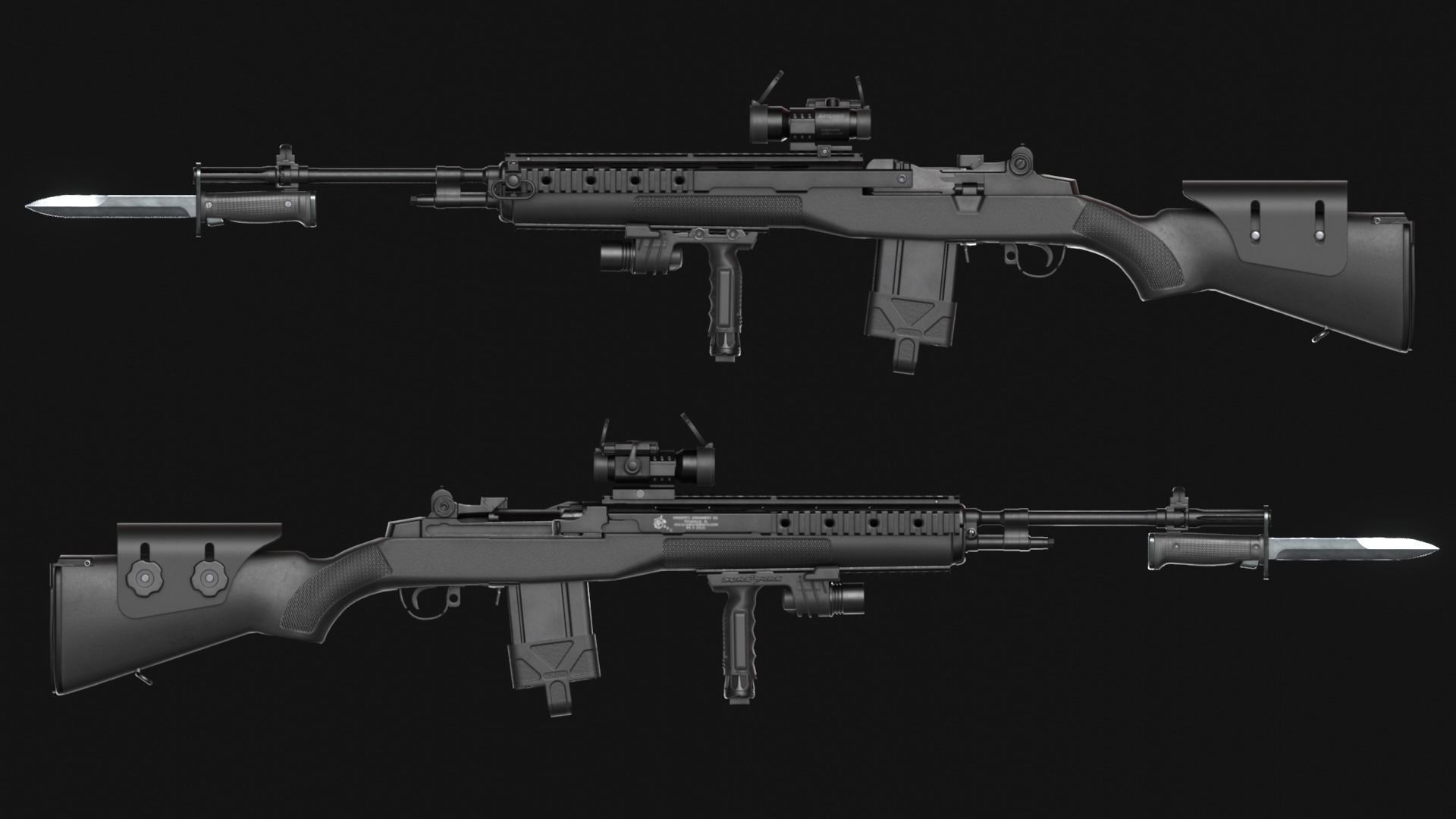 Springfield M1A Super Match - M14 Rifle Pack - Game Asset Low-poly 3D model_2