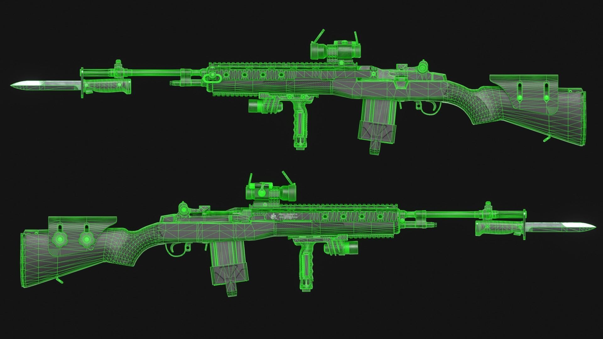 Springfield M1A Super Match - M14 Rifle Pack - Game Asset Low-poly 3D model_4