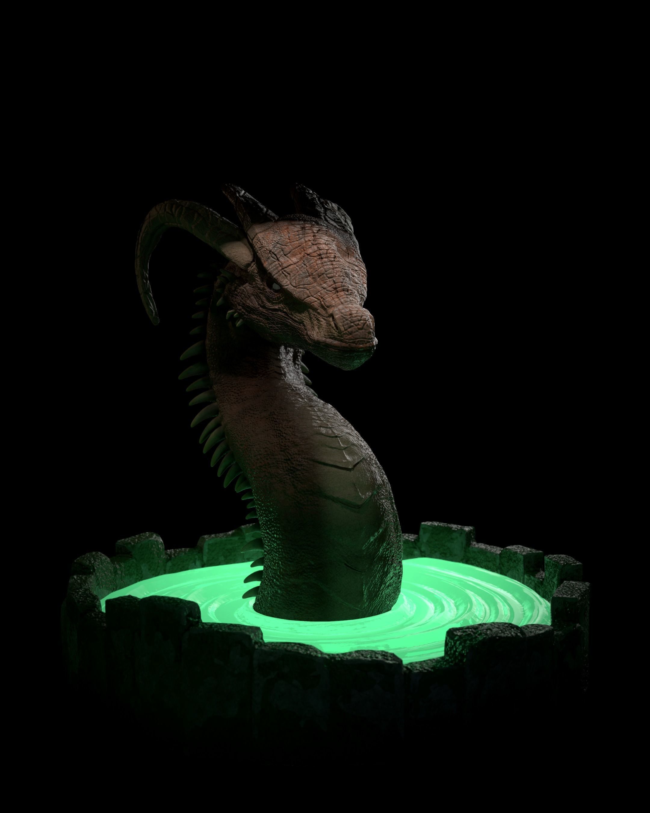 DRAGON IN A WELL- MYTHOLOGICAL DECORATION 3D print model_1