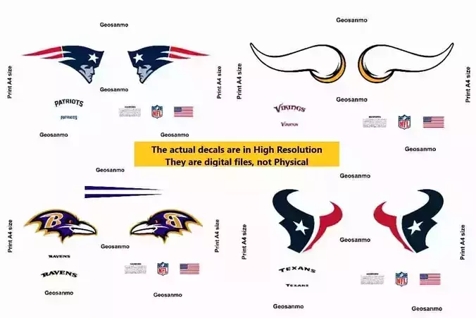 Printable High Resolution NFL Helmet Decals Pack 6