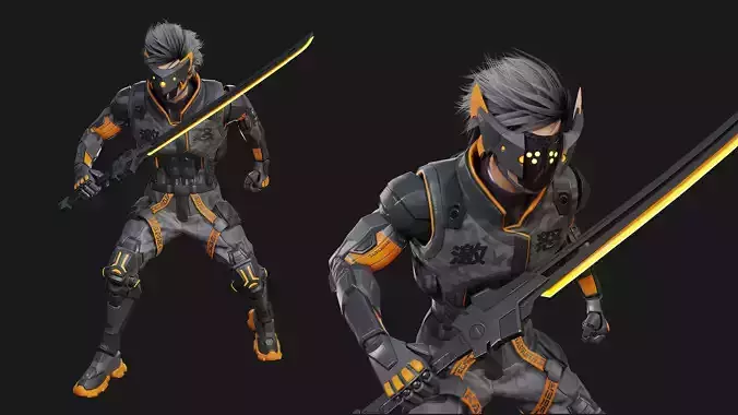 Game Ready Ninja Cyborg - Mannequin Rig UE5 Low-poly 3D model