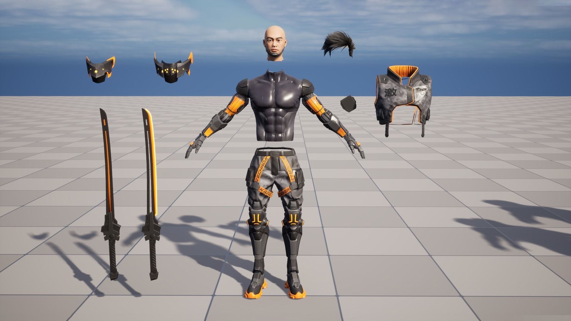 Game Ready Ninja Cyborg - Mannequin Rig UE5 Low-poly 3D model_7