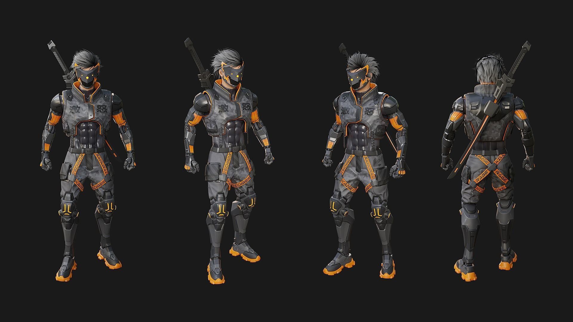 Game Ready Ninja Cyborg - Mannequin Rig UE5 Low-poly 3D model_1