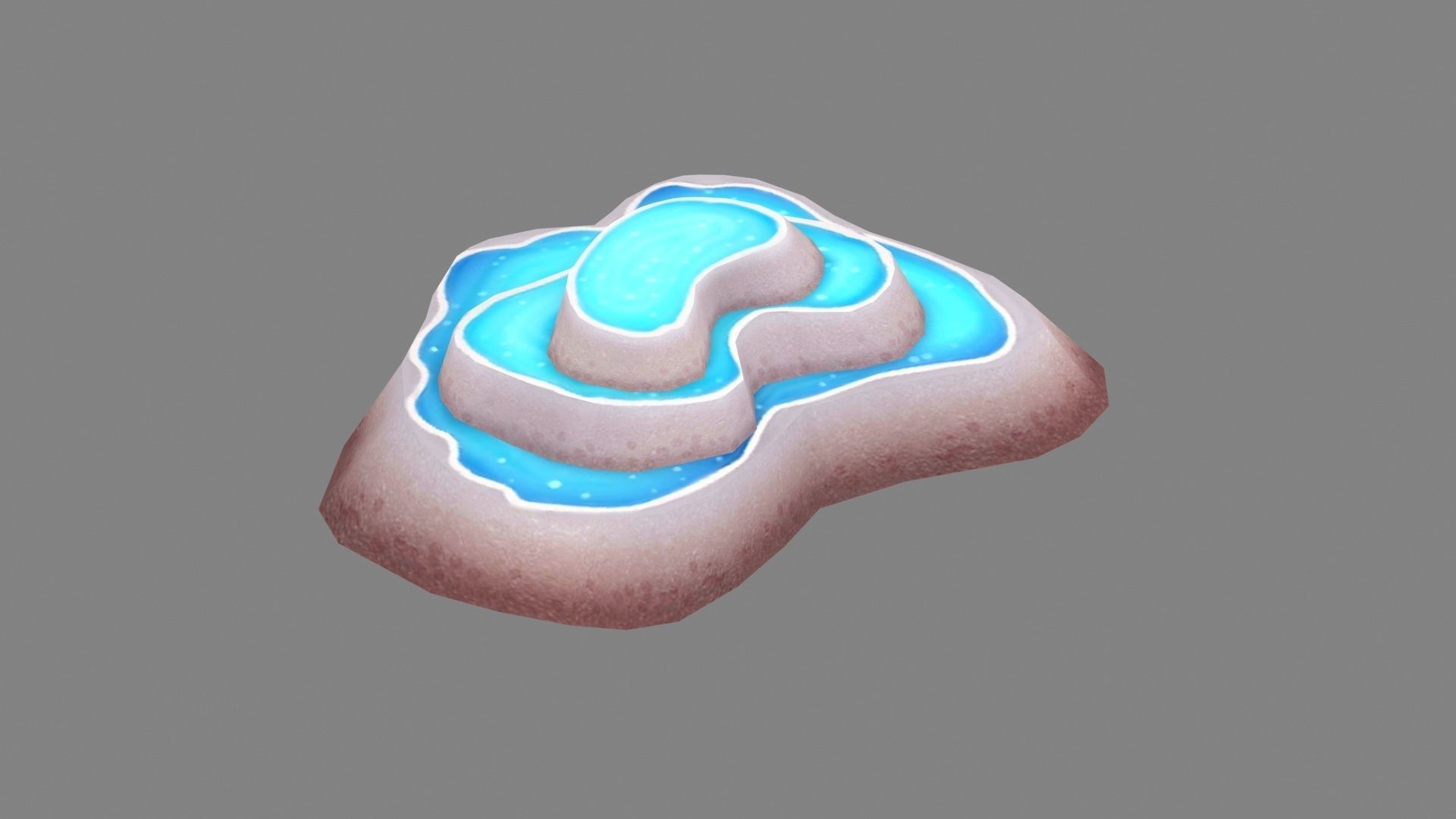 Cartoon Pond Mountain - hot spring - rock - stone Low-poly 3D model_2