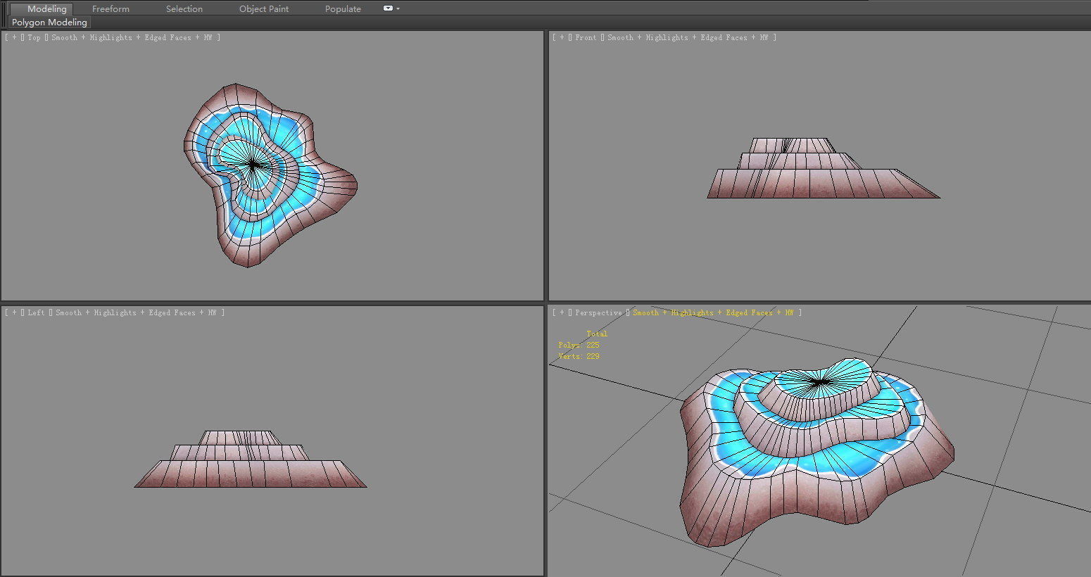 Cartoon Pond Mountain - hot spring - rock - stone Low-poly 3D model_4
