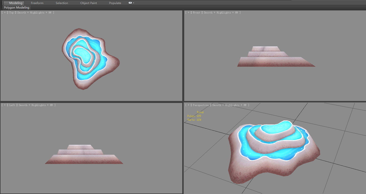 Cartoon Pond Mountain - hot spring - rock - stone Low-poly 3D model_3