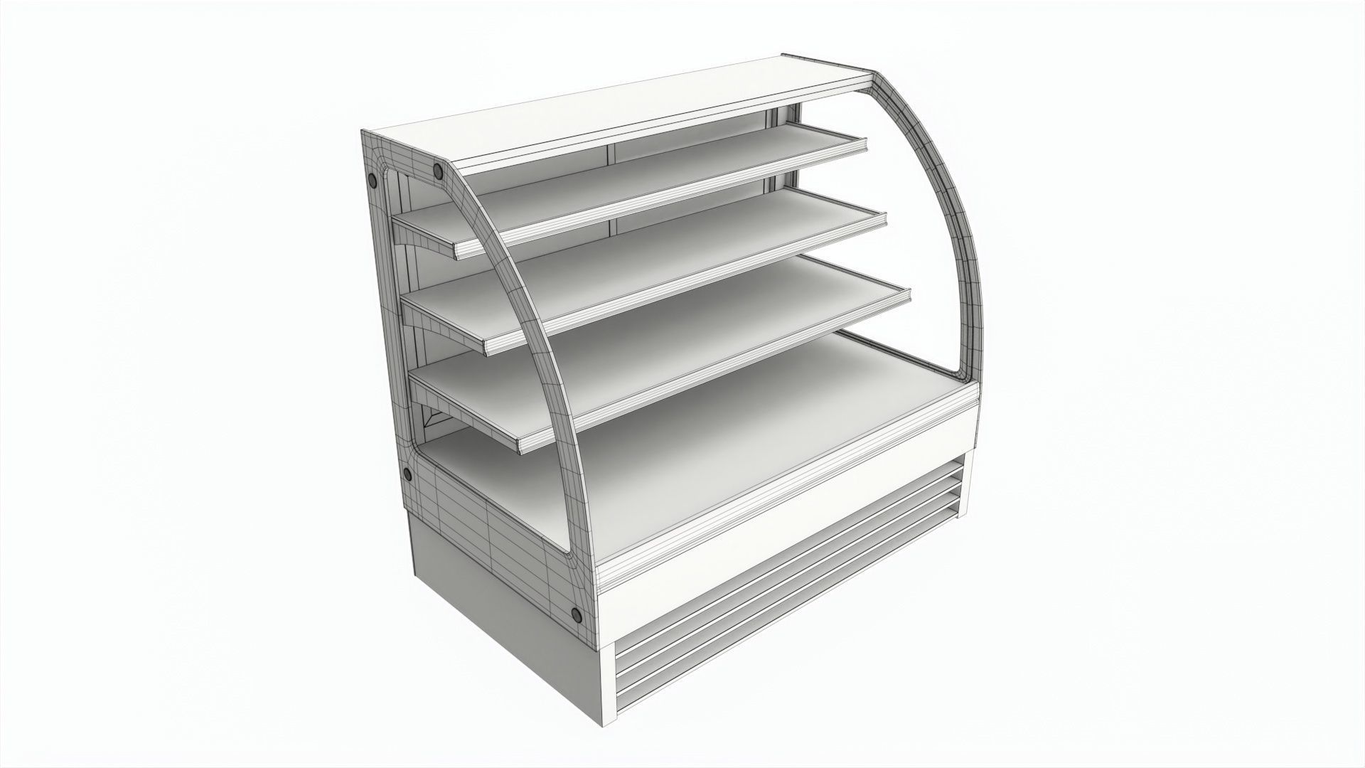 Store cake display shelf with curved glass and cooling 3D model_7