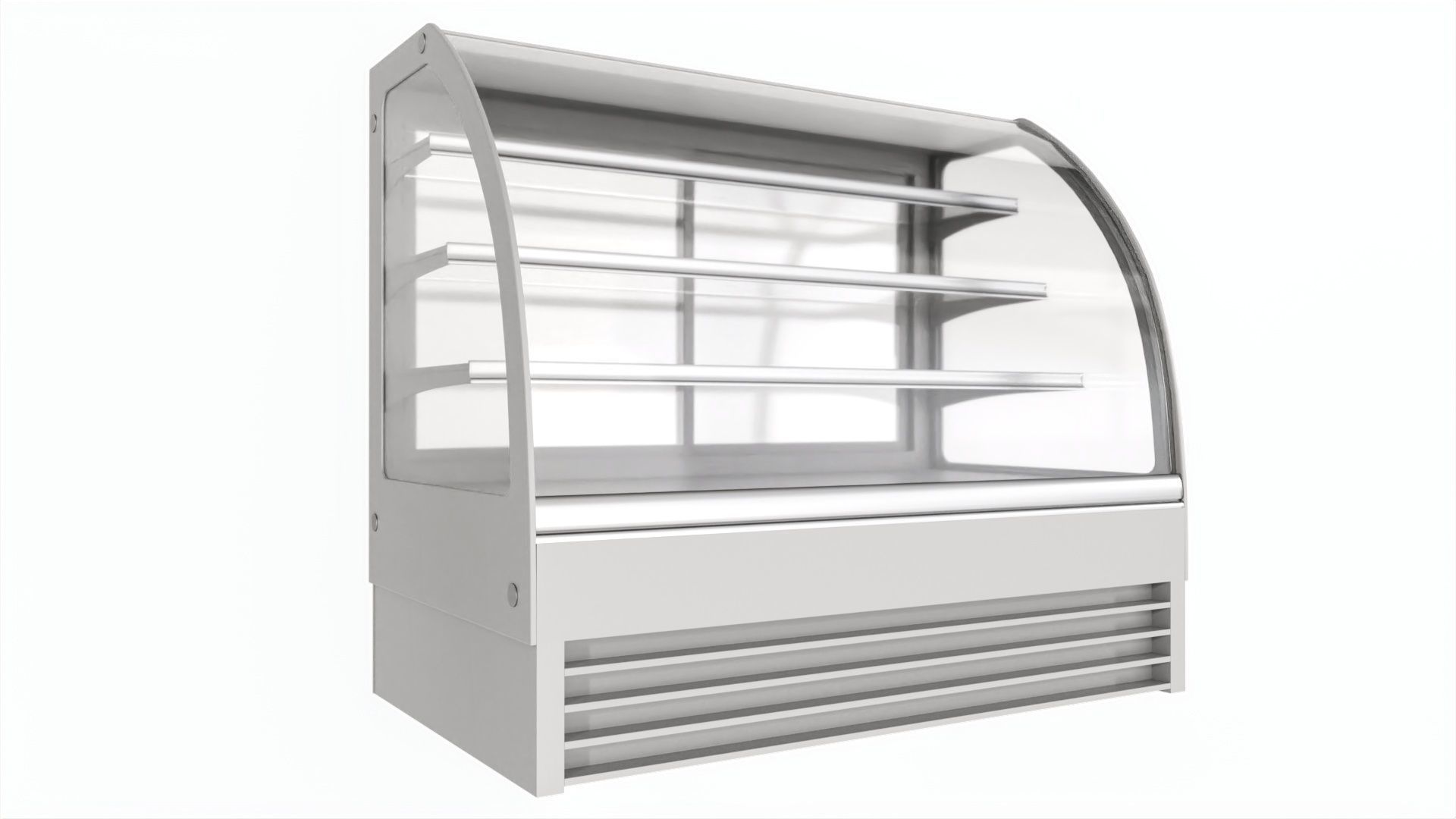 Store cake display shelf with curved glass and cooling 3D model_2