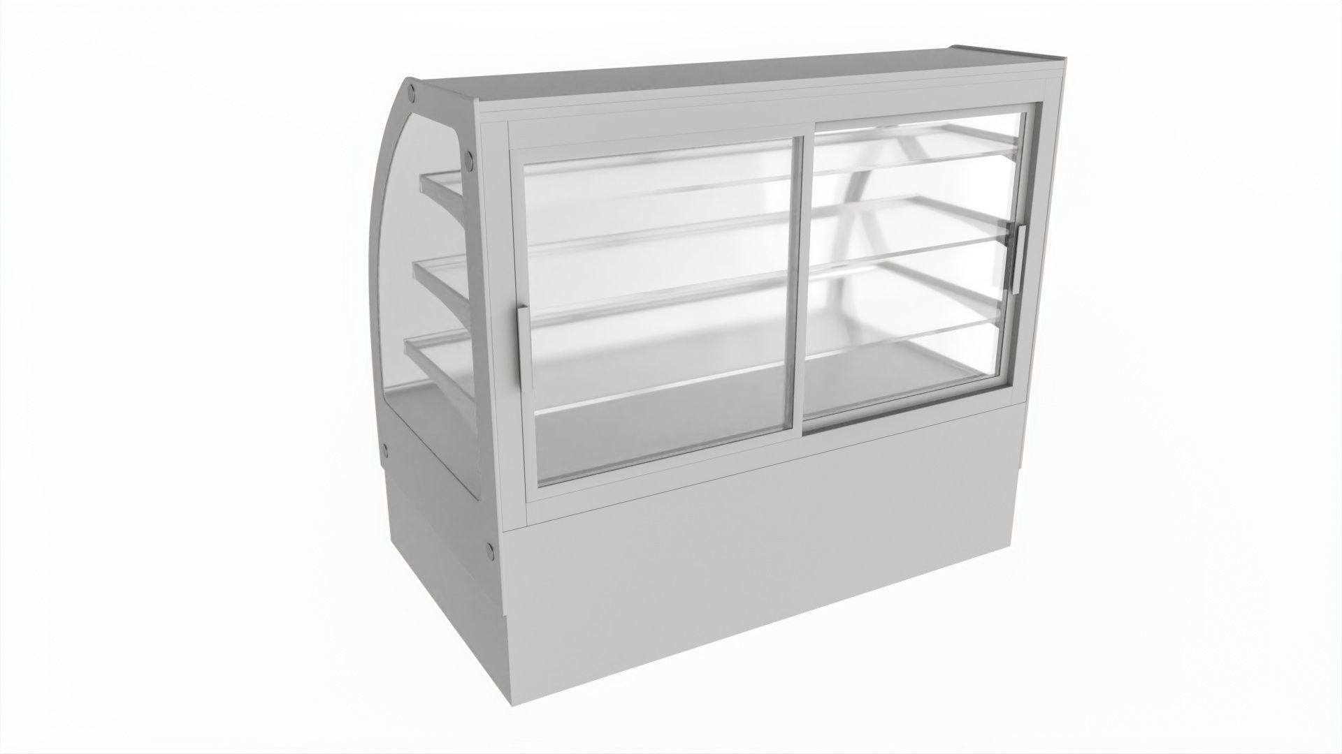 Store cake display shelf with curved glass and cooling 3D model_1